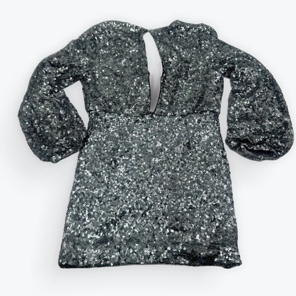 NWT O.P.T. Silver Gunmetal Sequins Bodycon Rumi Mini Dress Size US Smalll - Picture 2 of 16
